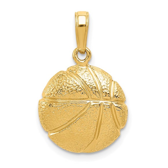 10k Yellow Gold Small Sports Basketball Necklace Charm Pendant, textured concave - Picture 2 of 5